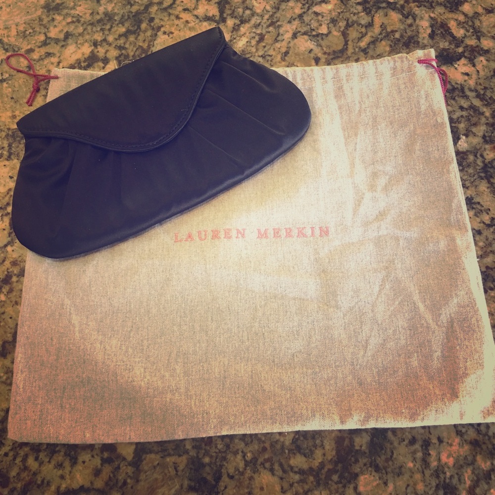 Lauren Merkin black satin clutch